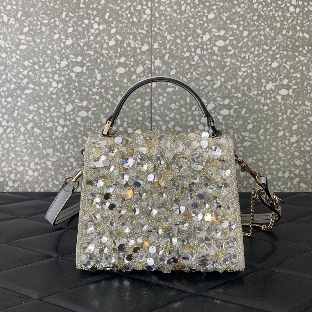 Valentino Garavani Vsling Mini Handbag Entirely Covered in Beige Rhinestones 